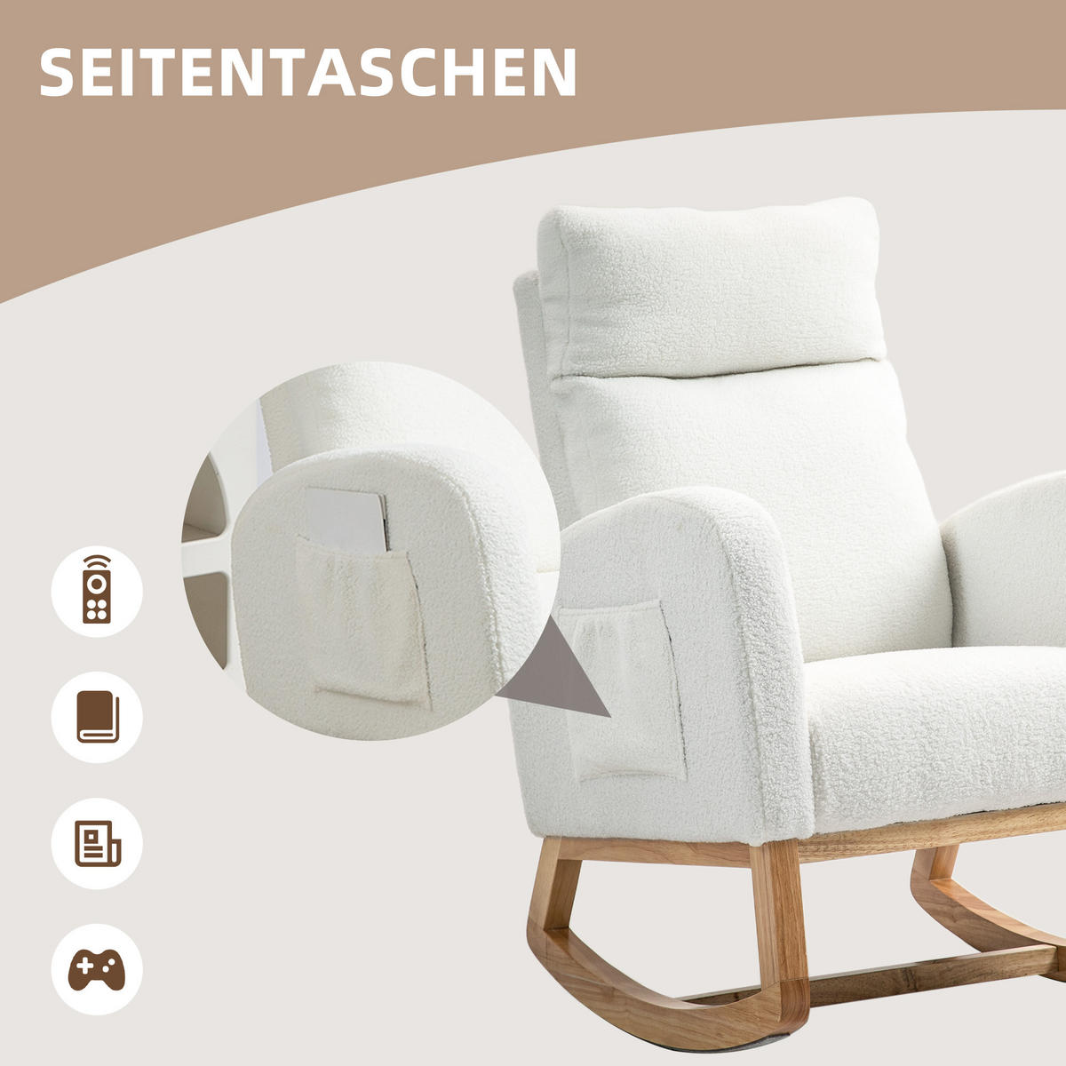 SCHAUKELSTUHL, ergonomisch Schwingsessel, Armlehnsessel, Stillsessel Cremeweiß - Weiß, Kunststoff (96/107/70cm) - HOMCOM