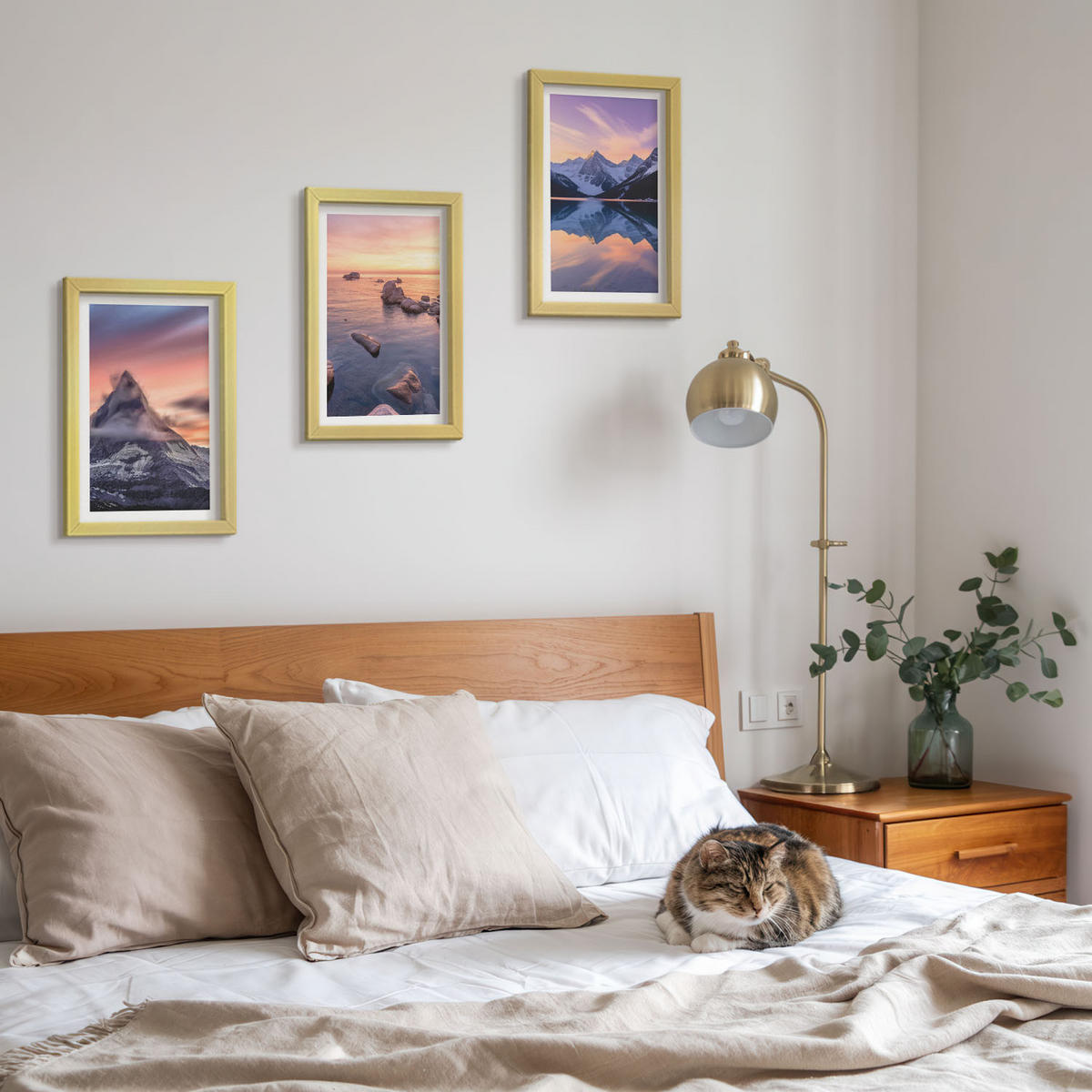 WANDBILDER 3er Set - 20x30 cm Goldrahmen - Berglandschaft, See, Westen - Goldfarben, Kunststoff (20/30cm) - ArtPrintCave