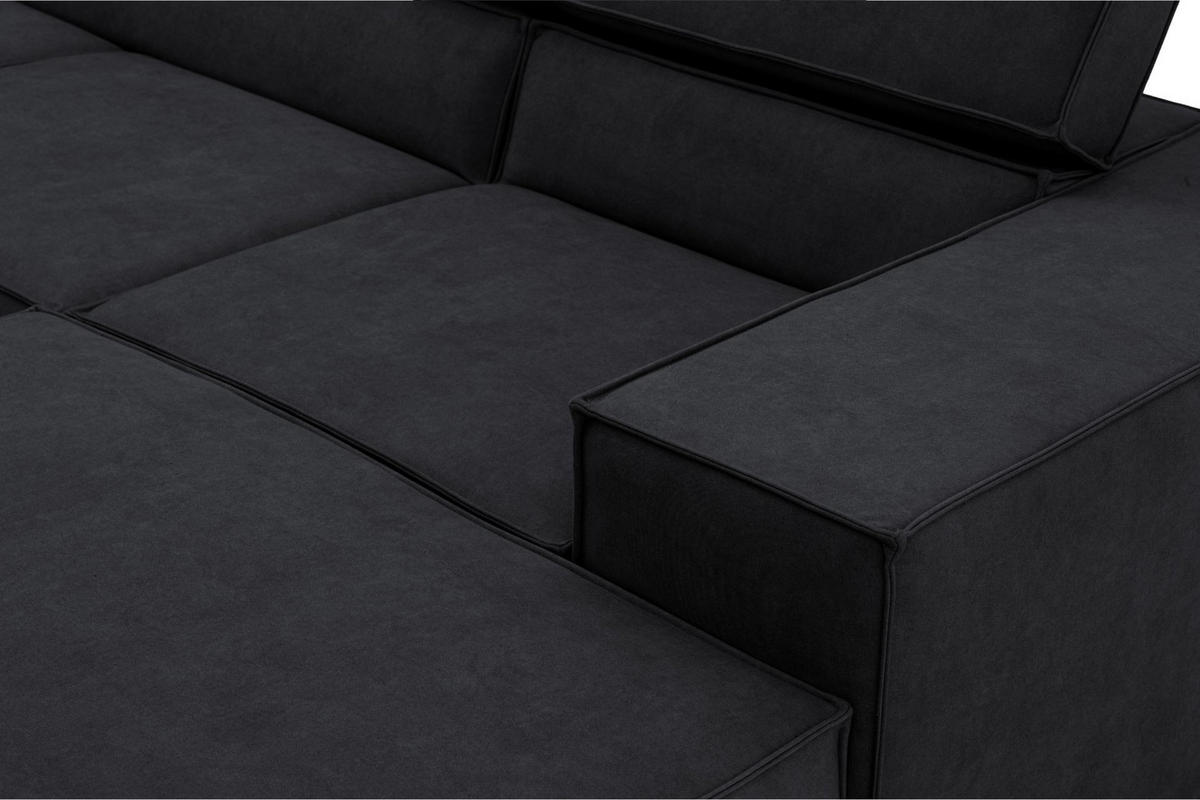 ECKSOFA PURE U Links mit Schlaffunktion 127x270 Velours Graphit - Graphitfarben/Schwarz, Holz/Textil (340/204cm) - Muffo