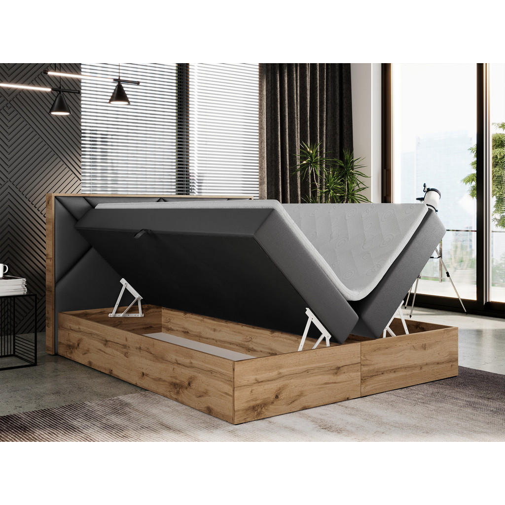 Thumbnail - MKS Boxbett, Dunkelgrau, Textil, 2-Sitzer, H4, 7-Zonen, Rechteckig, 200x200 cm, Schlafzimmer, Betten, Boxspringbetten