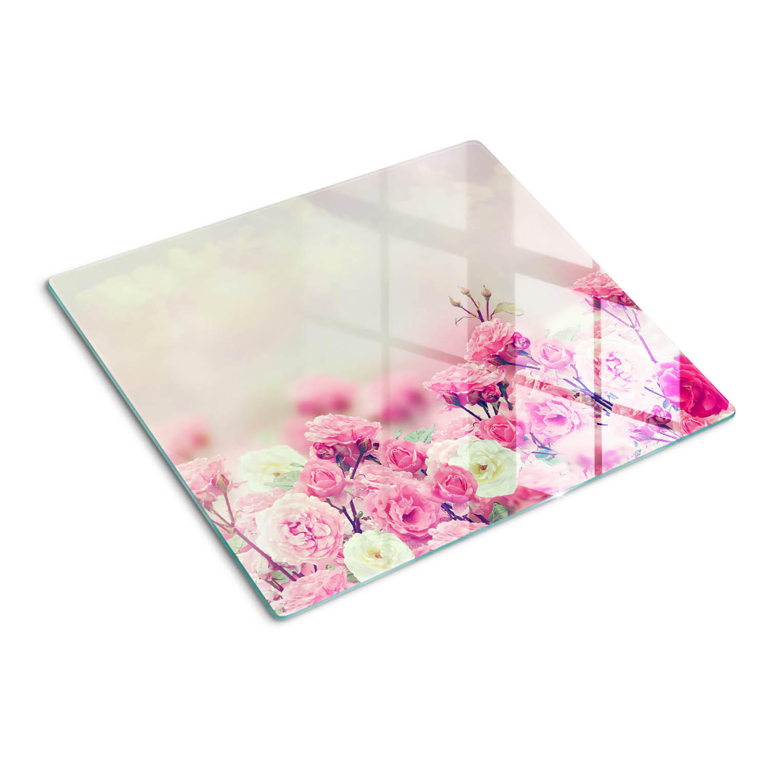 GLASPLATTE 60x52 cm Wildrosenblüten - Pink, Glas (60/0.4/52cm) - TULUP