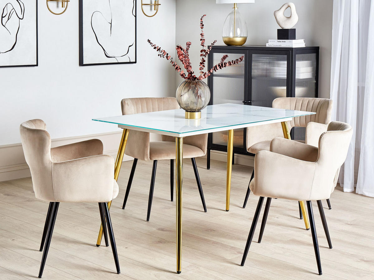 ESSTISCH 120/70/75 cm Marmor Rechteckig Mulga - Weiß, Glas (120/70/75cm) - Beliani