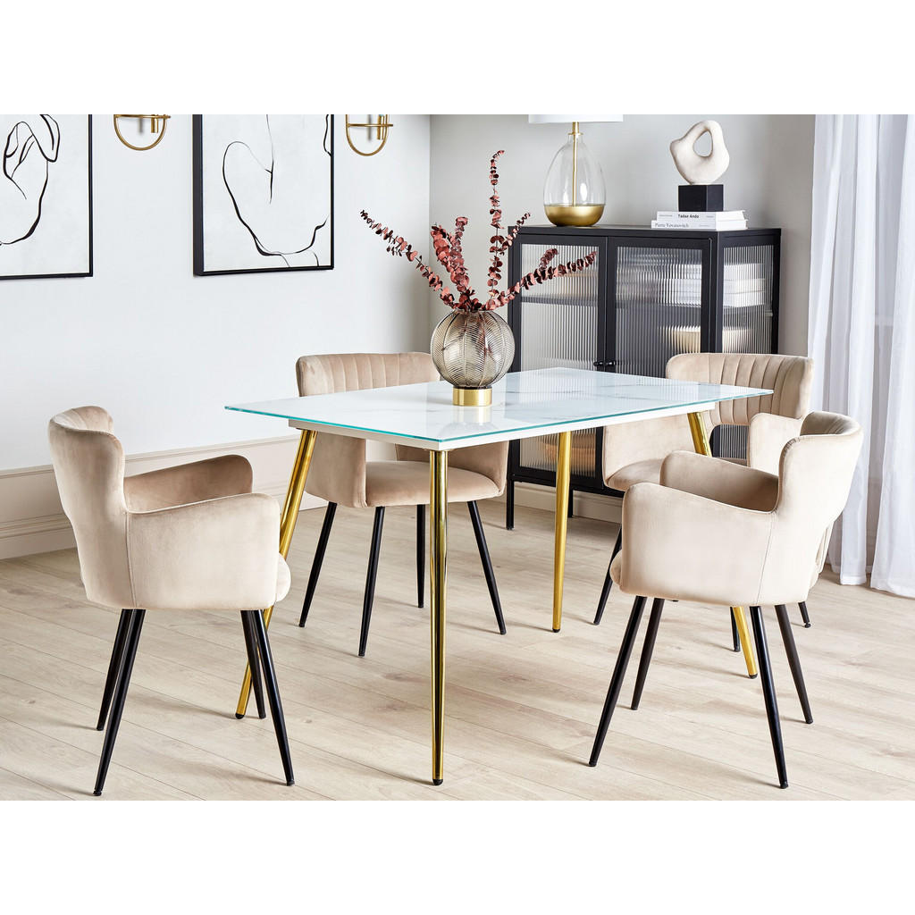 Thumbnail - Beliani Esstisch, Weiß, Glas, 4-Sitzer, Rechteckig, 70x75x120 cm, Esszimmer, Tische, Esstische