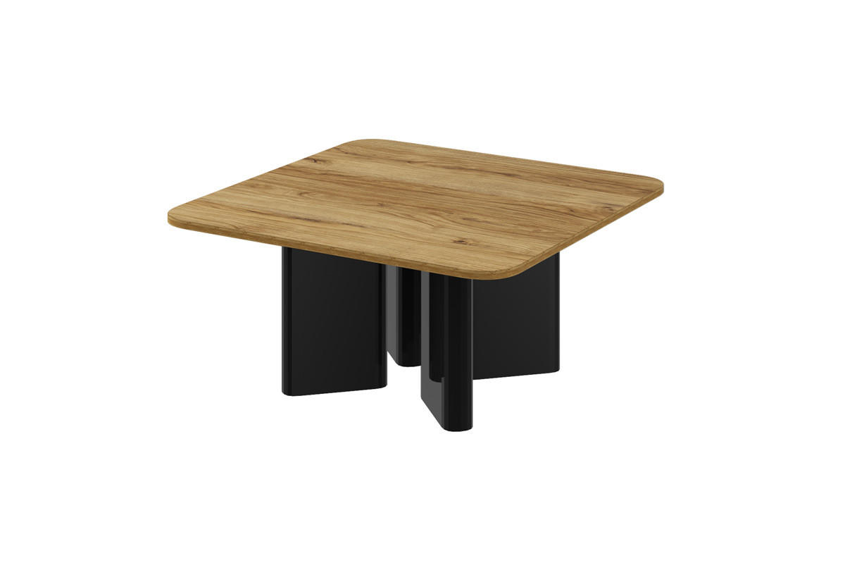 designimpex Couchtisch Schwarz Hochglanz, Alteiche 80x50x80 cm