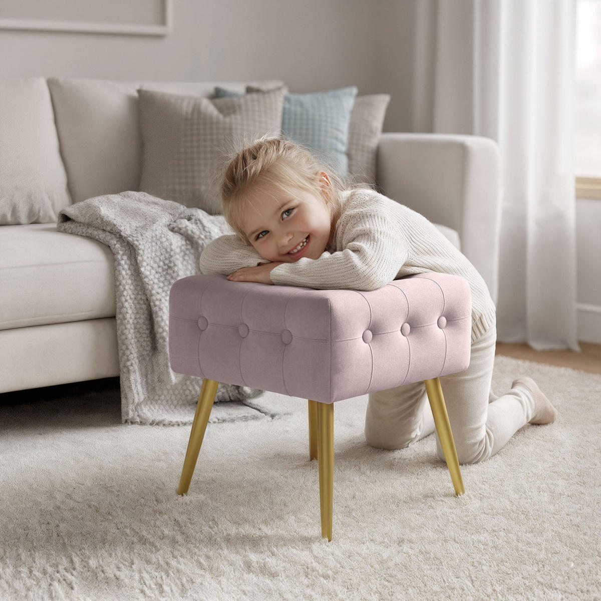 SITZHOCKER QUADRA, Rosa, T40xB40xH42 - Pink, Holz (40/42/40cm) - Milordbikes