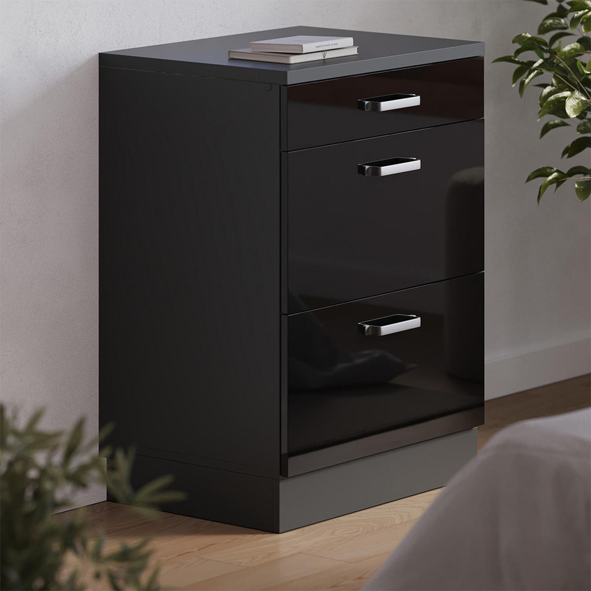 OMARICA ZA PODSTREŠJE Rion Črna visok sijaj 60 x 81.6 cm brez naklona z 2 predaloma - črna/visok sijaj, leseni material (60/83.8/46cm) - Vicco