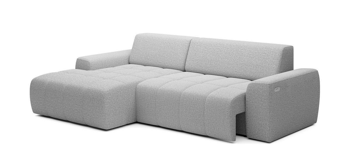 ECKSOFA Savio Freistehend, Mit Abriebfestem Kansas-Stoff, Maße 265x172x81cm, Ausziehbare Sitzfläche 206x92cm, Linke, Esche - Silberfarben, Holz/Textil (172/265cm) - DomoHome