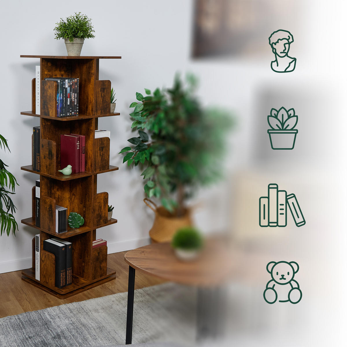 BÜCHERREGAL - Braun, Holzwerkstoff/Metall (39/125.5/39cm) - Relaxdays