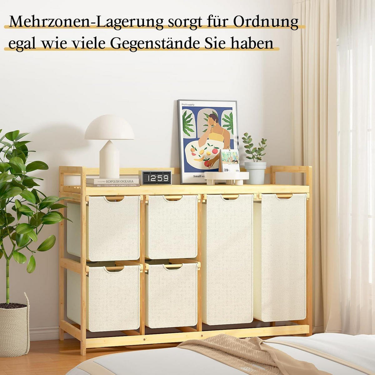 WÄSCHEKORB mit 6 Fächern Bambus Beige - Beige, Naturmaterialien (41.5/77/105cm)