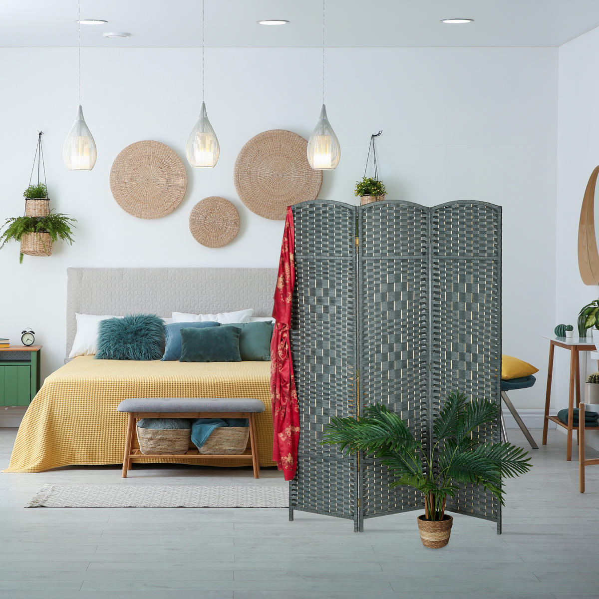 PARAVENT - Grau, Holz/Papier (120/170/2cm) - Relaxdays