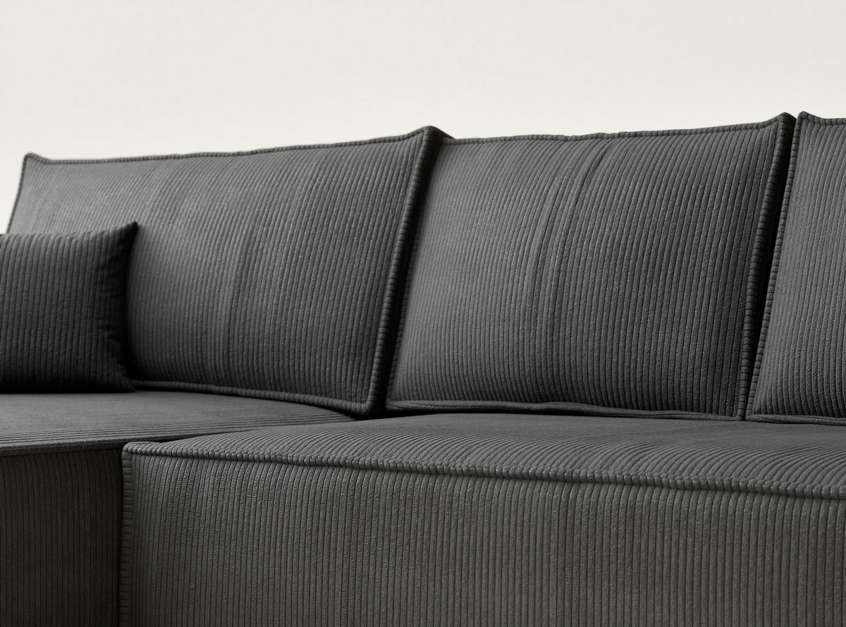 ECKSOFA MIT SCHLAFFUNKTION Maze Anthrazit Samtstoff - Anthrazit/Schwarz, Holz/Holzwerkstoff (294/185cm) - Maison de Reve
