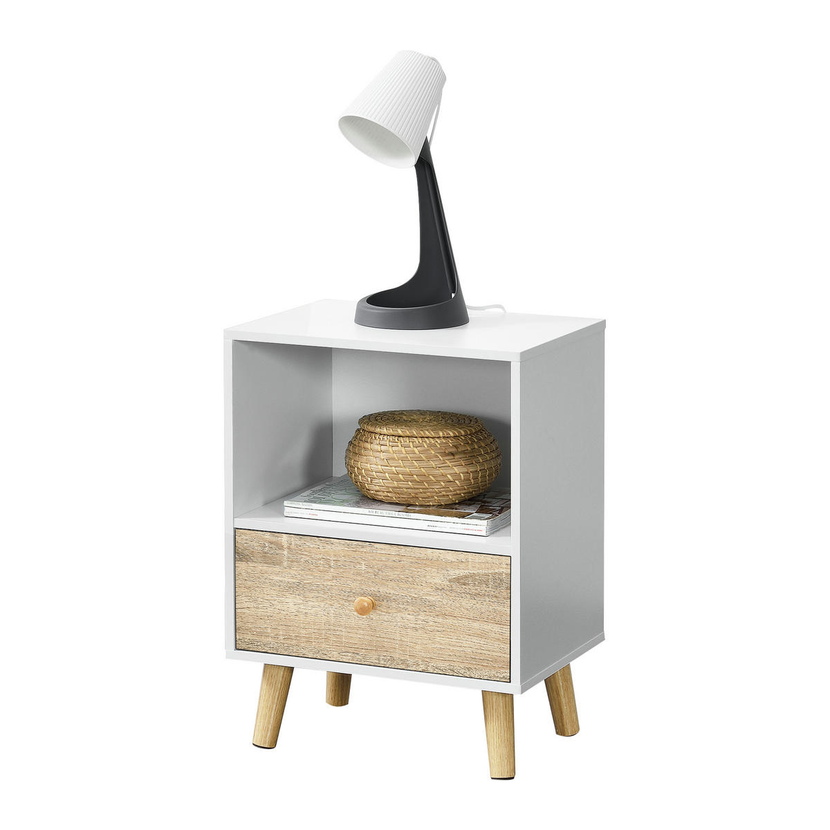 BEISTELLTISCH-SET 2 TLG. Sundsvall - Eichefarben/Weiß, Holz/Holzwerkstoff (30/40/54cm) - [en.casa]