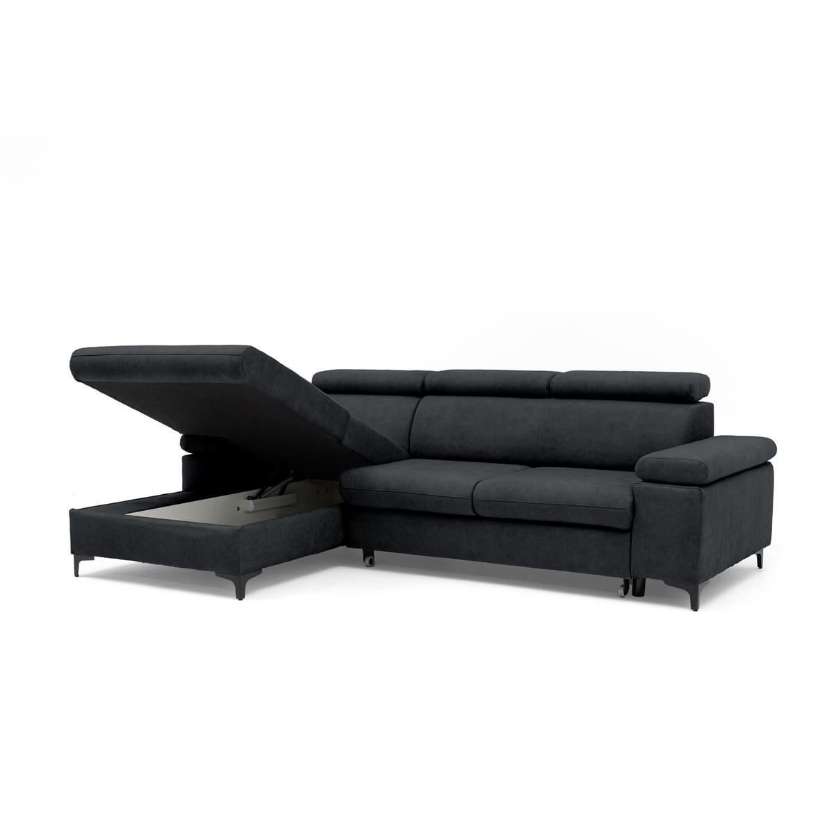 ECKSOFA MAVIC L Links mit Schlaffunktion Velours Graphit - Graphitfarben/Schwarz, Glas/Holz (176/257cm) - Muffo