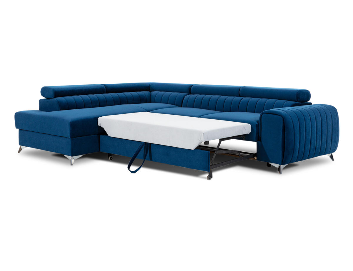 ECKSOFA Laurence mit Schlaffunktion & Bettkasten – 278 x 205 cm, verstellbare Kopfstützen - Blau, Kunststoff (278/205cm) - Wohnideebilder