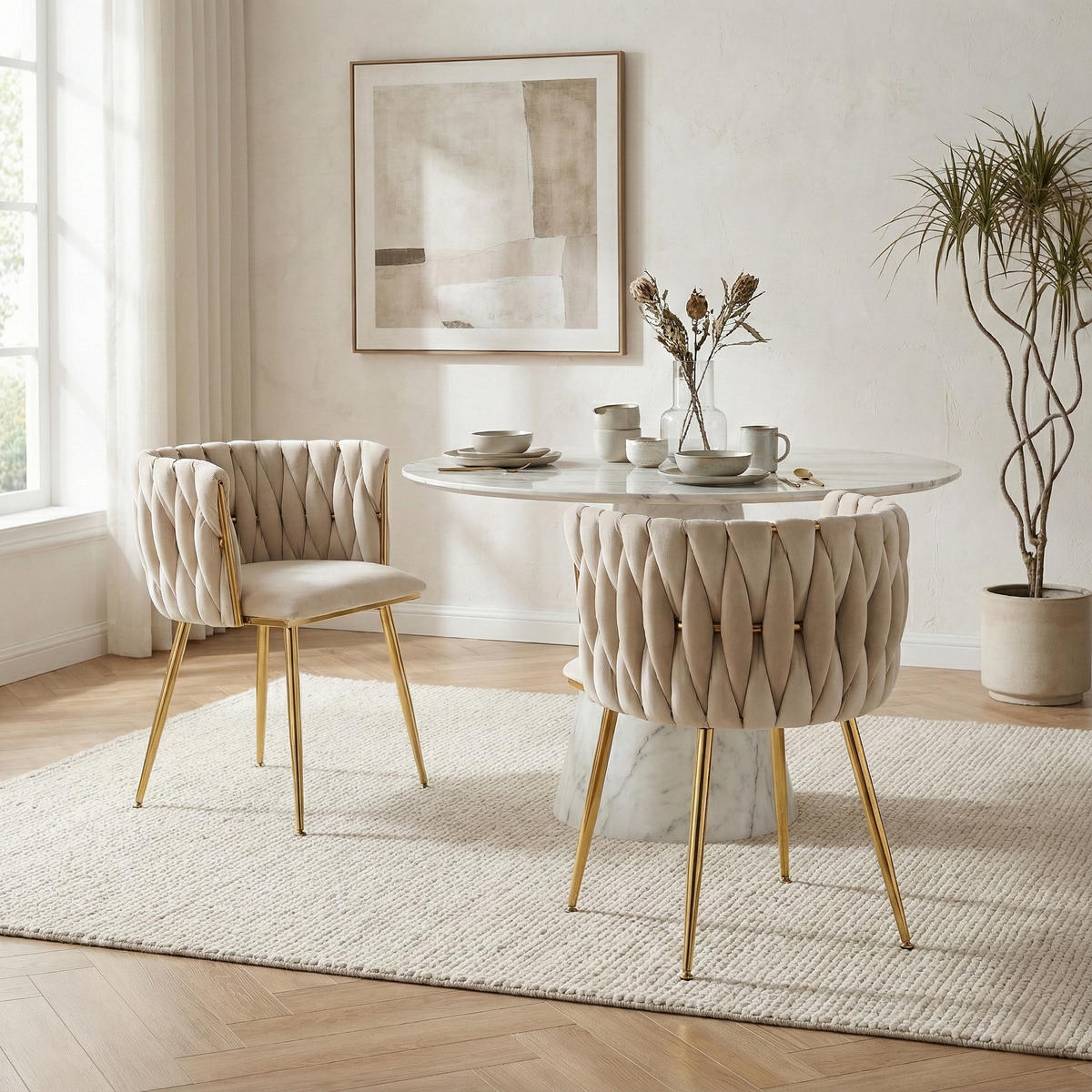 ESSZIMMERSTÜHLE 2er Set Samtbezug mit Metallrahmen - Beige/Goldfarben, Textil/Metall (55.5/74/50cm) - LVHOM