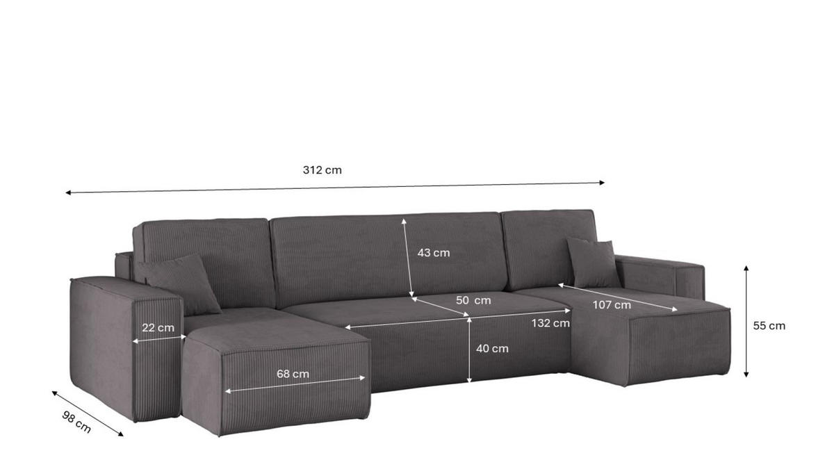 ECKSOFA Mit Schlaffunktion Und Bettkasten BEST Dicker Cord Poso Dunkelgrau - Dunkelgrau, Holz/Textil (312/142cm) - Kaiser Möbel