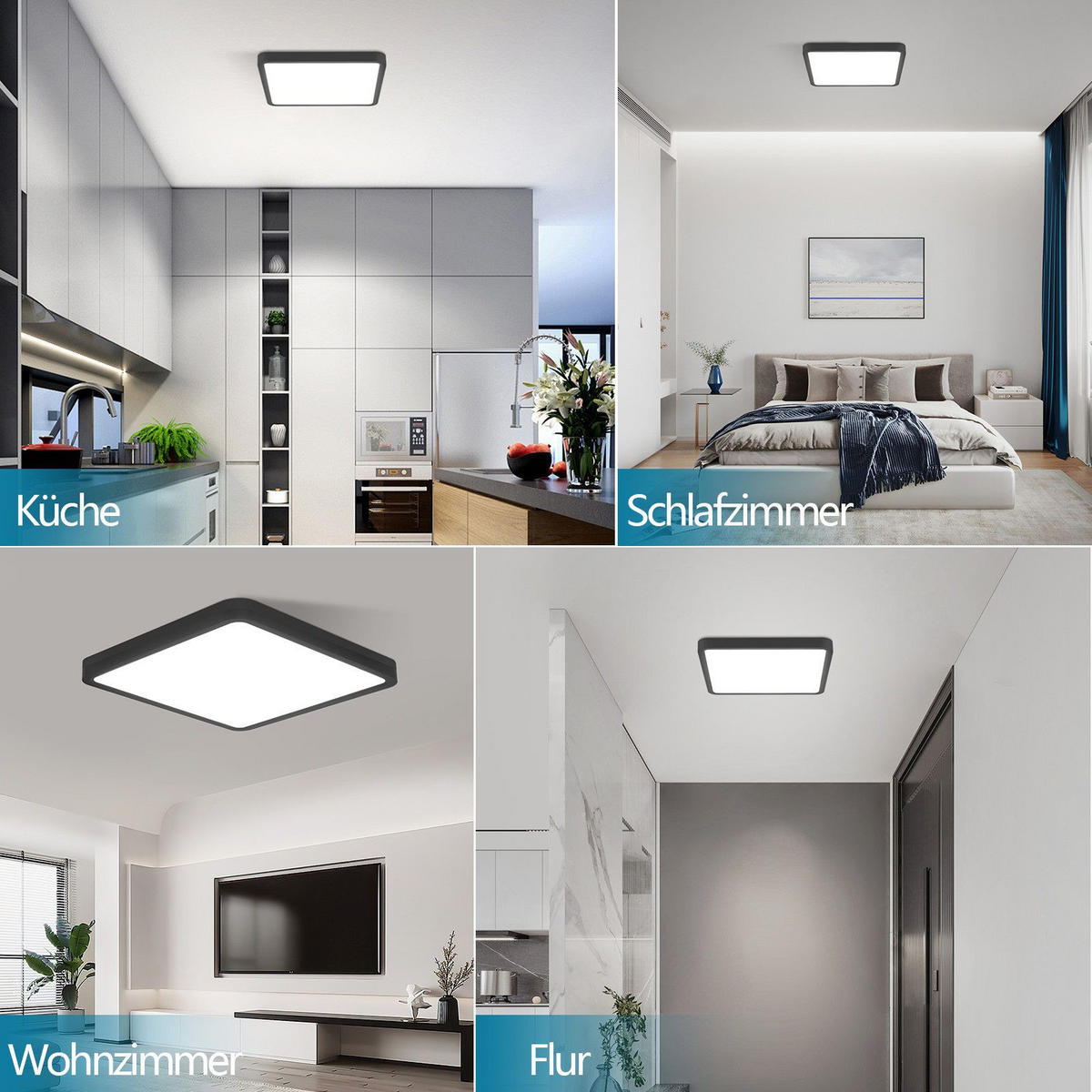 LED-DECKENLEUCHTE Luhn 23/23/2.4cm - Schwarz, Kunststoff (23/23/2.4cm) - Nettlife