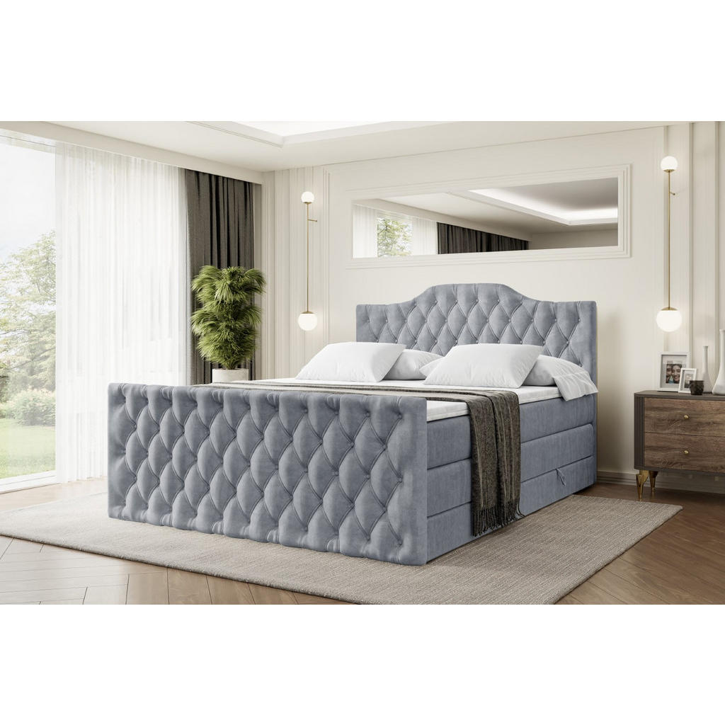 Thumbnail - Altdecor Boxspringbett, Grau, Holzwerkstoff, Höhe ca. 20 cm, 140x200 cm, Schlafzimmer, Betten, Boxspringbetten