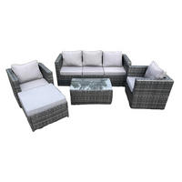 GARTENSOFA SET Polyrattan Dunkelgrau 6-Sitzer - Dunkelgrau, Metall - Fimous