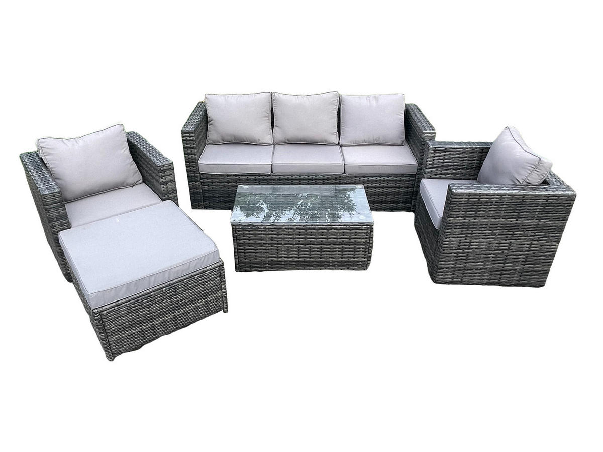 GARTENSOFA SET Polyrattan Dunkelgrau 6-Sitzer - Dunkelgrau, Metall - Fimous