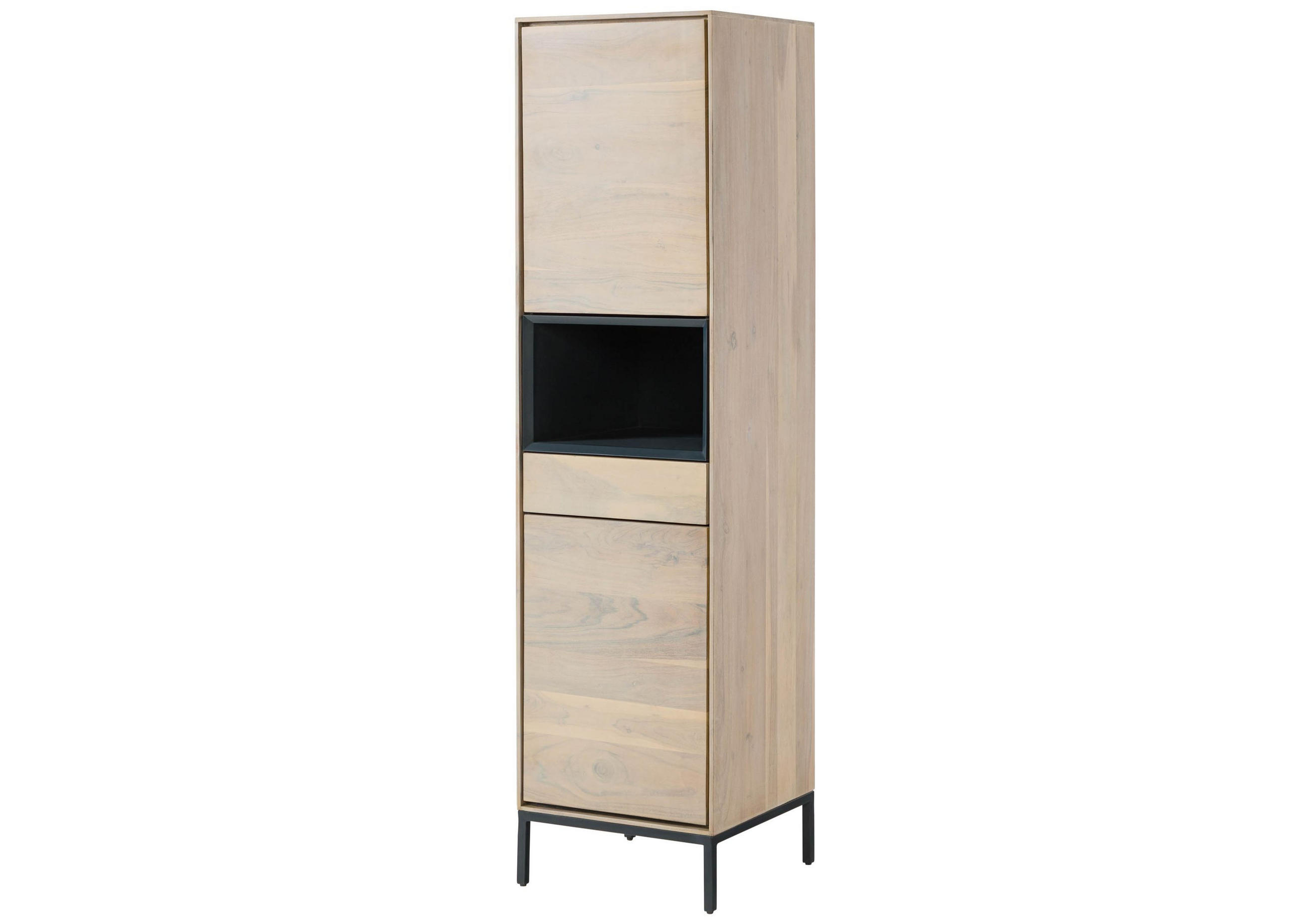 HIGHBOARD Akazie 45x45x175 grau-weiß geölt CHICAGO #10 - Braun, Holz (45/175/45cm) - Massivmoebel24