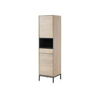 HIGHBOARD Akazie 45x45x175 grau-weiß geölt CHICAGO #10 - Braun, Holz (45/175/45cm) - Massivmoebel24