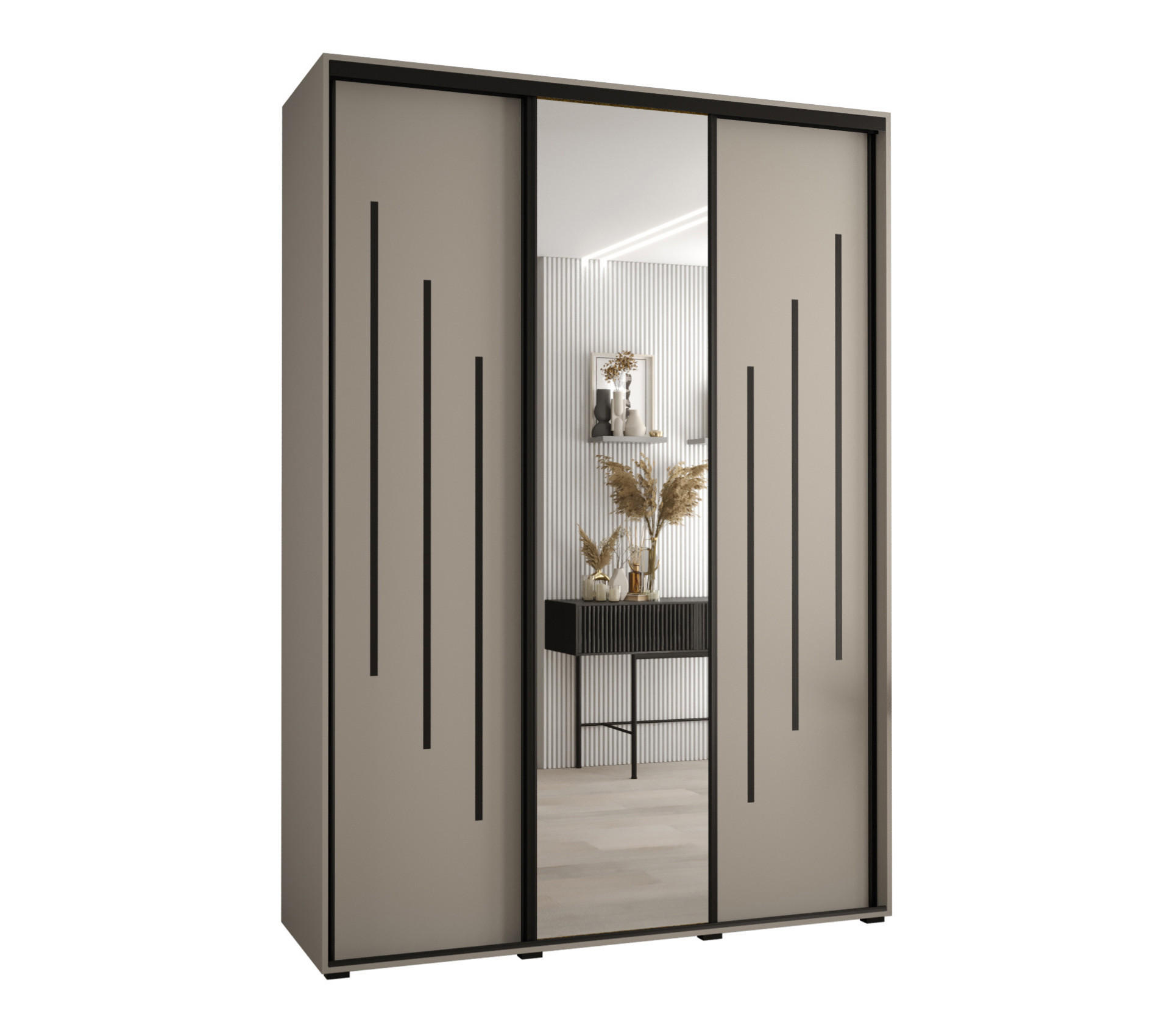 SCHWEBETÜRENSCHRANK 235,2/170/45 2-türig - Kaschmir/Schwarz, Holz/Metall (170/235.2/45cm) - MÖBEL KRYSPOL