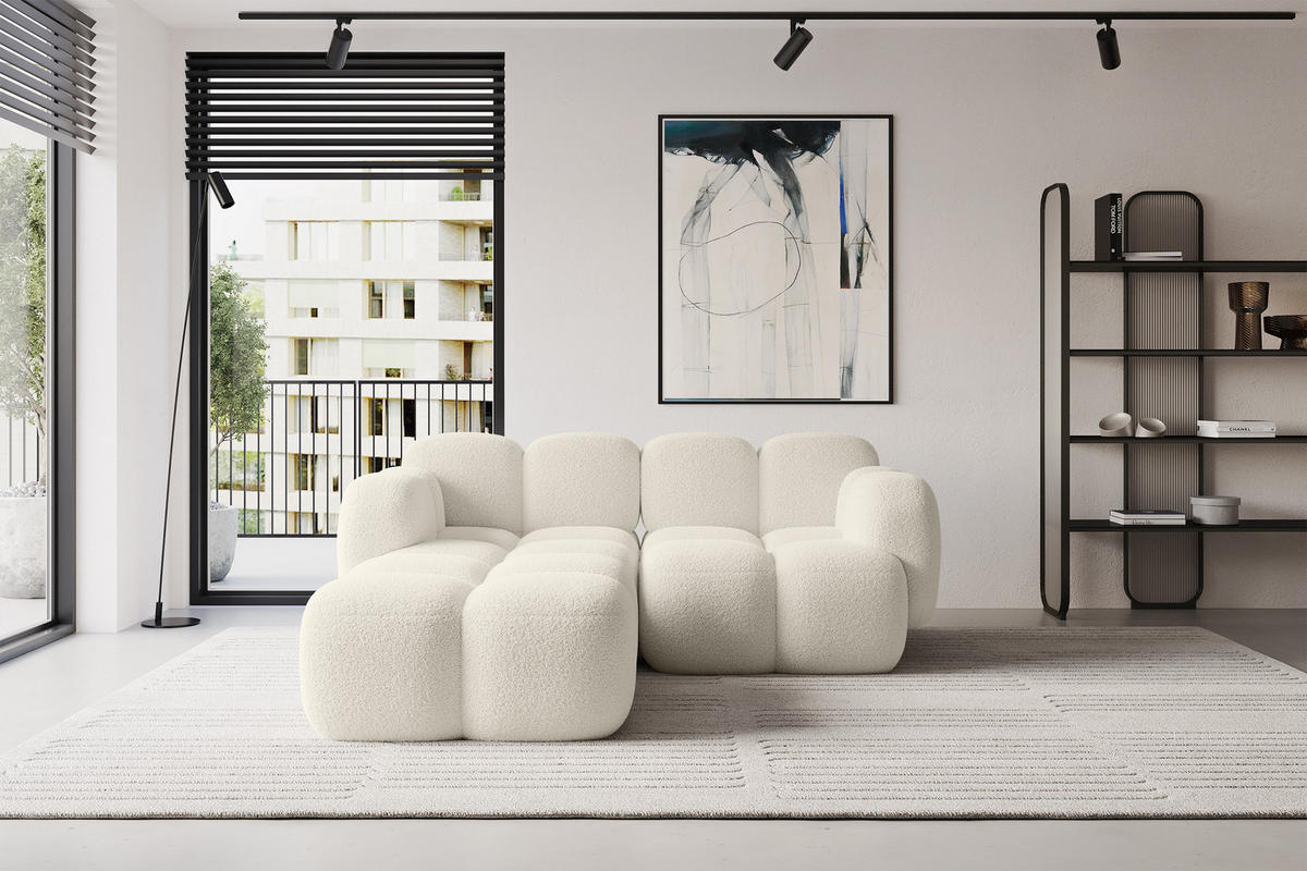 ECKSOFA modulares Sofa Links Miko-L1 214x205x75 Beige Bouclé - Sandfarben/Schwarz, Holzwerkstoff/Kunststoff (214/205cm) - ALTDECOR