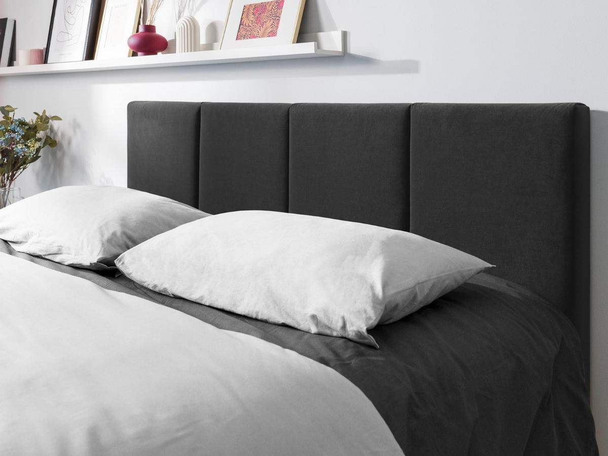 BETT mit Bettkasten und Kopfteil Pyla aus Samt dunkelgrau 140x200cm - Dunkelgrau, Textil (140/200cm) - Micadoni