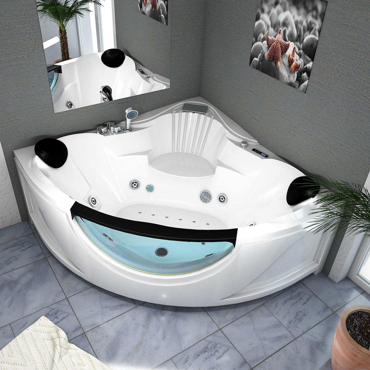 WHIRLPOOL Pool Badewanne Eckwanne Wanne W25H - Weiß, Glas/Kunststoff (150/70/150cm) - AcquaVapore by Sandra Jentho