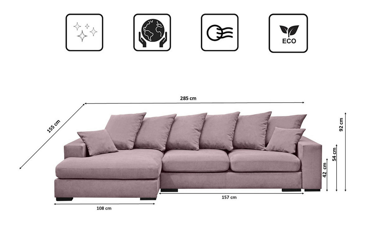 ECKSOFA Mit Schlaffunktion Und Bettkasten Couch L-form Gabon Stoff Riviera Links Lila - Lila, Holz (155/285cm) - Kaiser Möbel