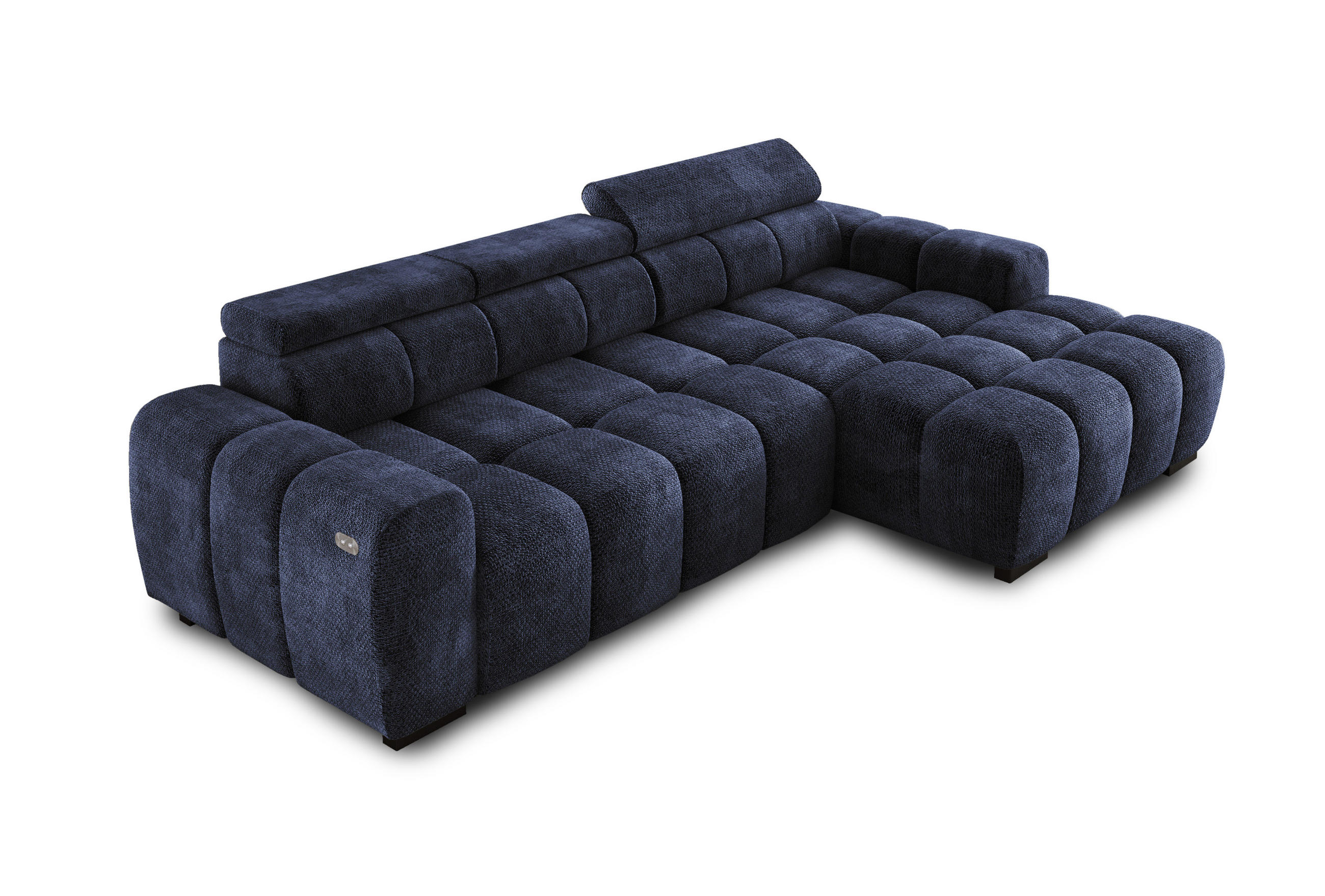 ECKSOFA OMBO 285x168x77/97 cm, Rechts, Schlaffunktion, elektr. Sitz, Kopfstützen, hydrophober EDEN-Stoff – Dunkelblau - Dunkelblau, Holz/Textil (285/168cm) - DomoHome
