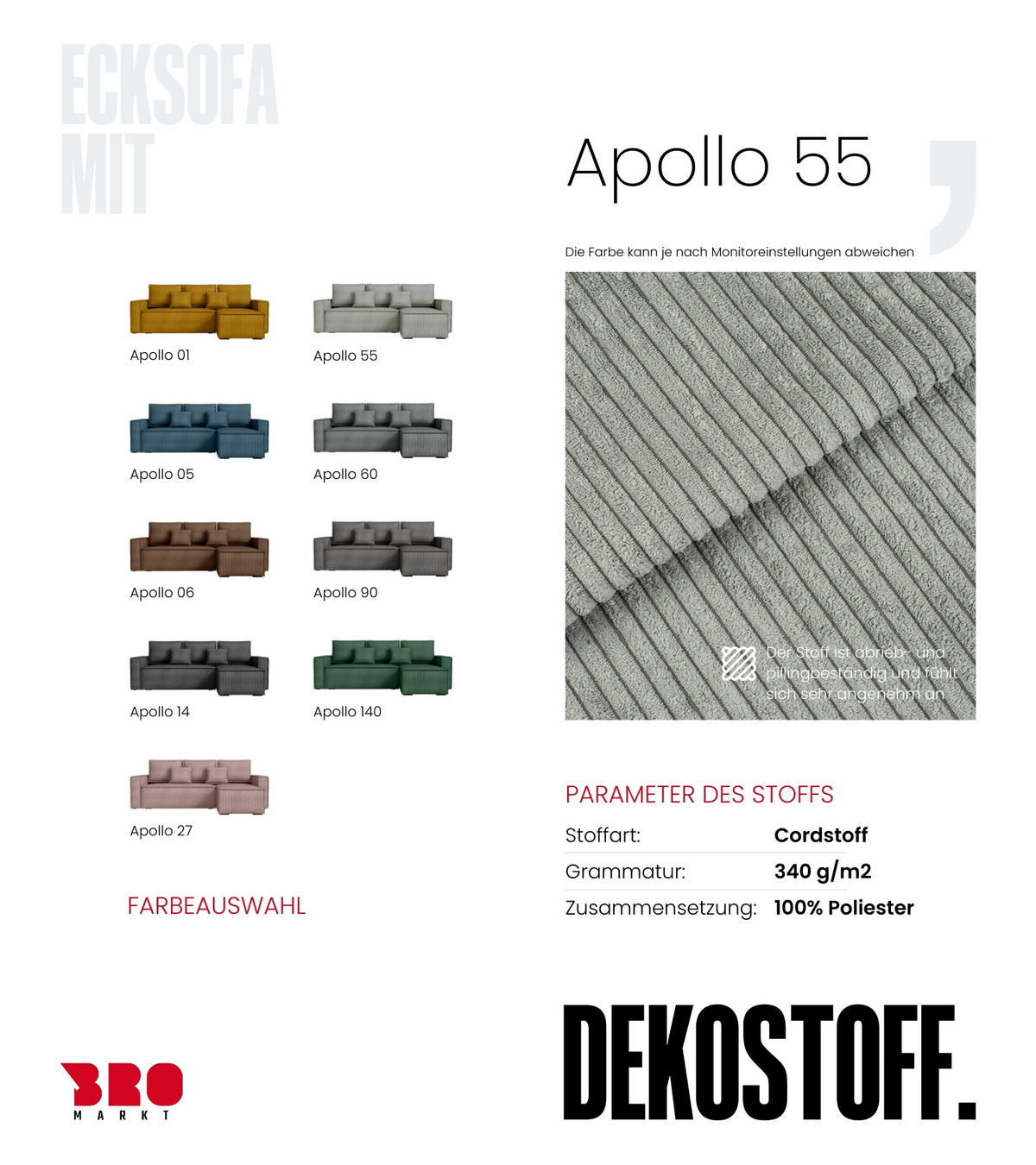 ECKSOFA Dexter mit Schlaffunktion Grau Cord - Hellgrau, Textil (238/141cm) - Bromarkt