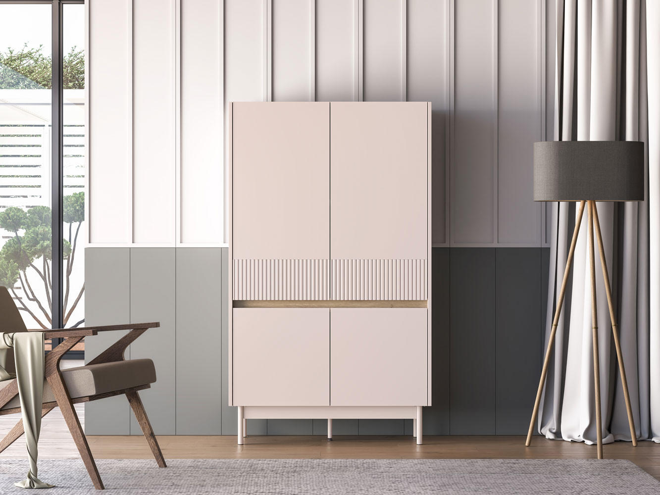 HIGHBOARD Dunea Cashmere / Eiche Cremona Torro 92 / 40 / 156cm - Multicolor/Creme, Holz/Holzwerkstoff (92/156/40cm) - Feldmann-Wohnen