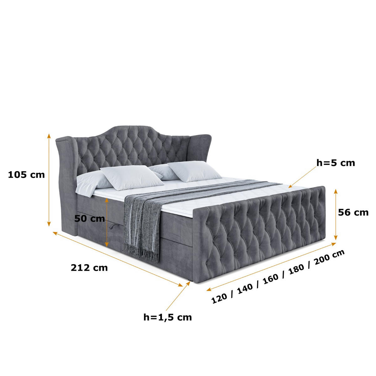 BOXBETT VILA-Z - 180x200 cm - H4 - Dunkelgrau - Dunkelgrau, Holzwerkstoff (180/200cm) - ALTDECOR