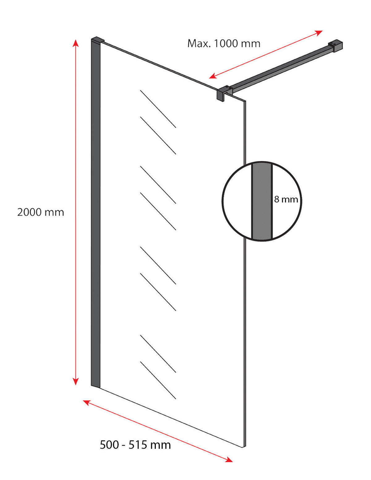 DUSCHWAND Rizani - 50 x 200 cm - Schwarz - Walk-In Duschabtrennung aus Rauchglas - Anthrazit/Schwarz, Glas (50/200cm) - Badplaats