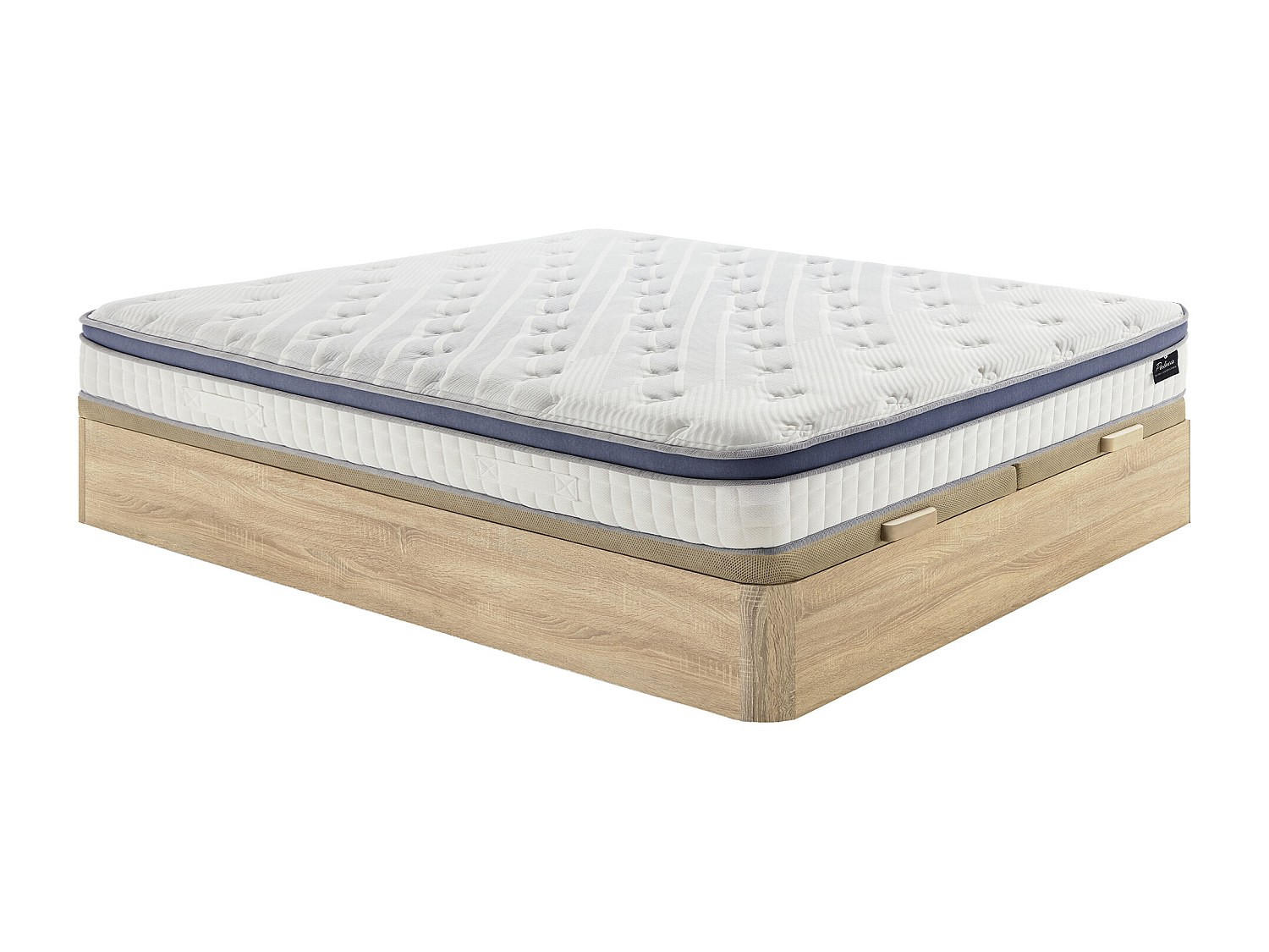 MATRATZE und Bettgestell mit Lattenrost und Bettkasten - 2 Personen - stoff - naturfarben hell Malao - Naturfarben, Holz/Holzwerkstoff (180/200cm) - Vente-Unique