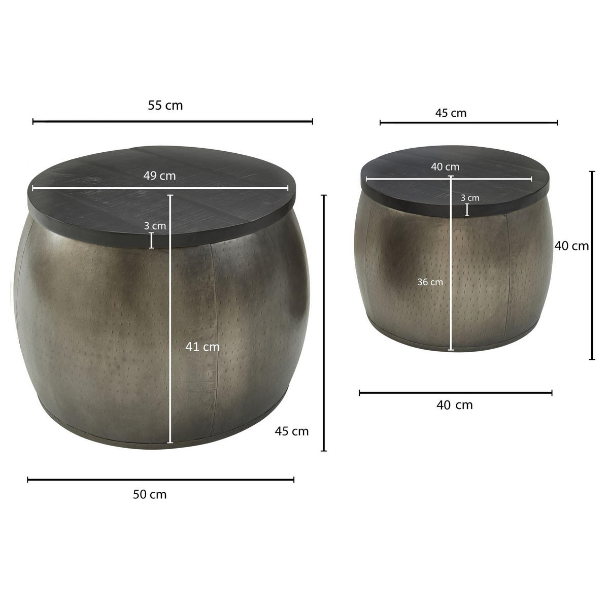COUCHTISCH Set – 2-teilig Metall Holz rechteckig Industrial - Silberfarben, Holz/Metall (55/55/45cm) - KADIMA DESIGN