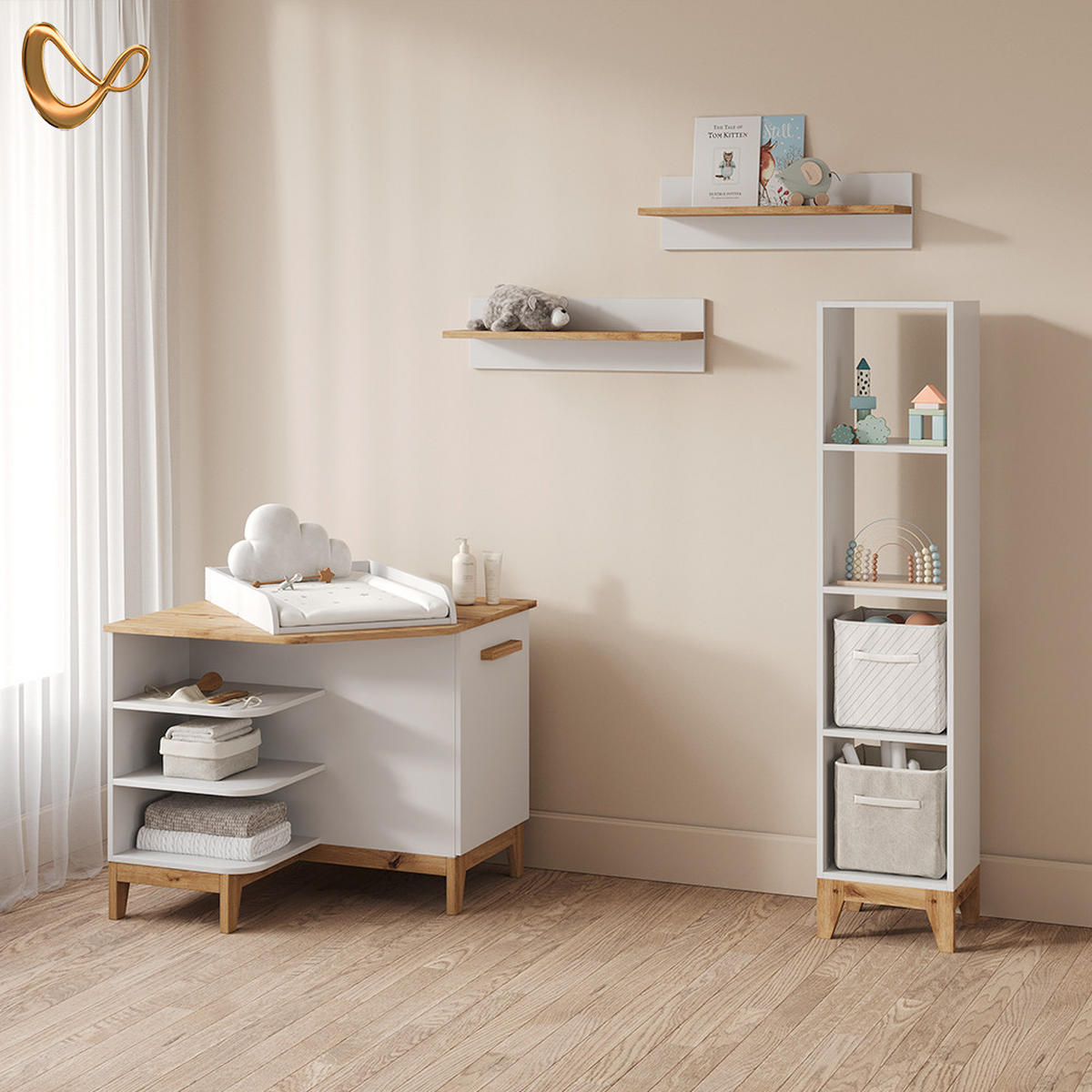 WICKELKOMMODE Mailo Weiß/Artisan mit Tür - Weiß/Eiche Artisan, Holzwerkstoff (85/85.2/85cm) - Livinity®
