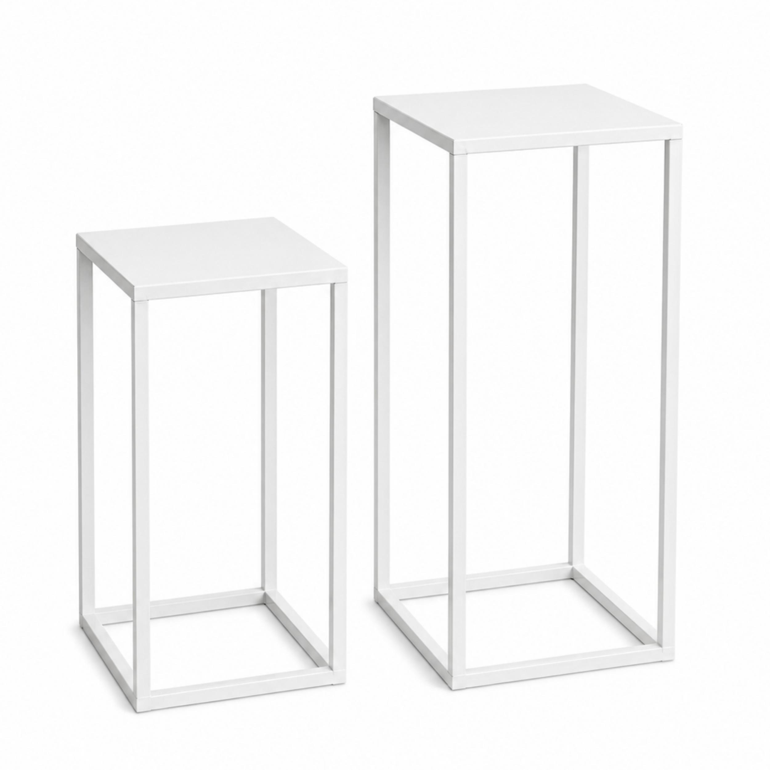 DANDIBO Blumenhocker Metall Weiß Eckig Blumenständer Beistelltisch 96482 2er Set Blumensäule Modern Pflanzenständer Pflanzenhocker - Weiß, Metall (23/60/23cm) - DanDiBo