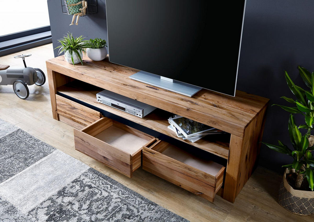 TV-BOARD Wild-/Zerreiche 165x42x55 natur geölt MONTREUX #104 - Naturfarben, Holz (165/55/42cm) - Massivmoebel24