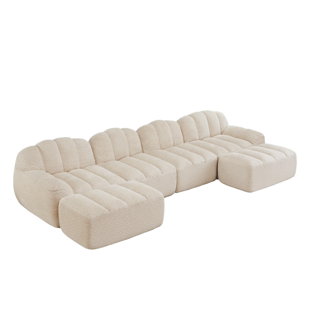 WOHNLANDSCHAFT Beige Weiß 4-Sitzer Modular mit Hocker Cordstoff - Ecru, Textil (366/79/165cm) - PANGIVO