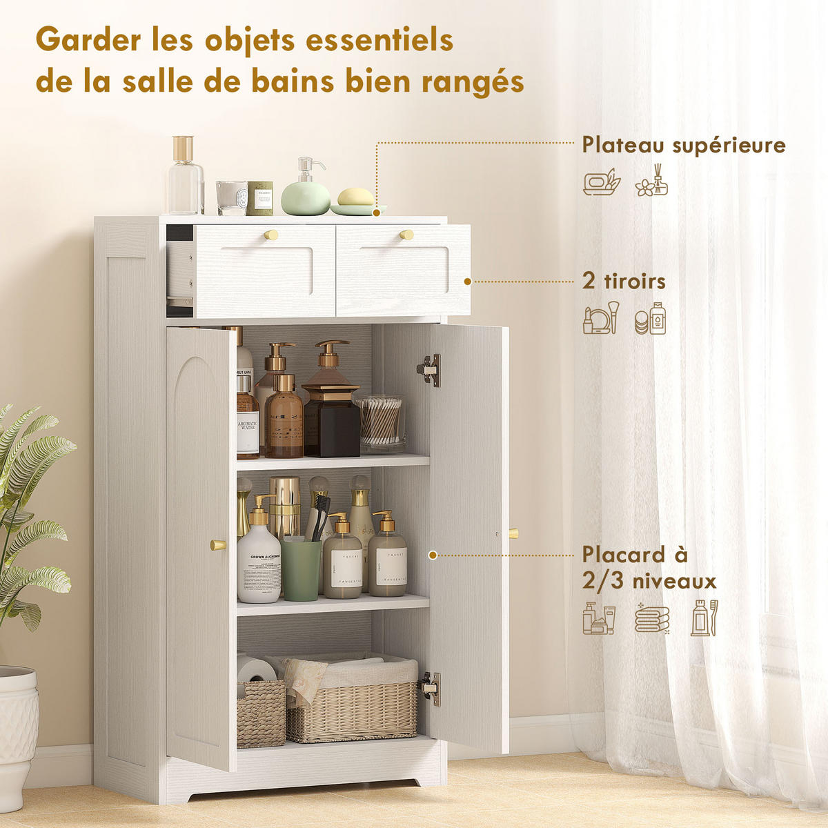 MIDISCHRANK DE-17339 2 Schubladen, 3-fach verstellbares Regal Weiß - Weiß, Holzwerkstoff (30/108/60cm) - ComfortXL