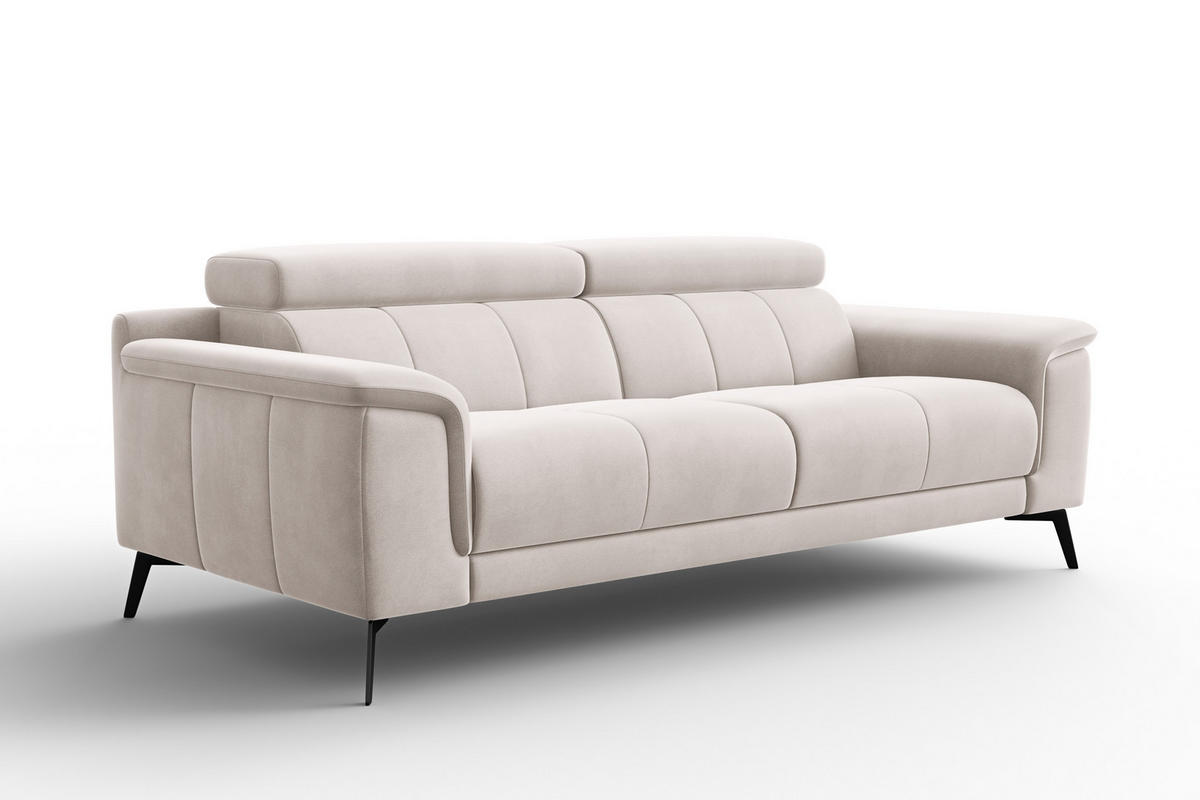 SOFA FIERO 3-Sitzer, Beiger Veloursstoff - Beige/Schwarz, Holz/Textil (212/82/103cm) - Courtois Laville
