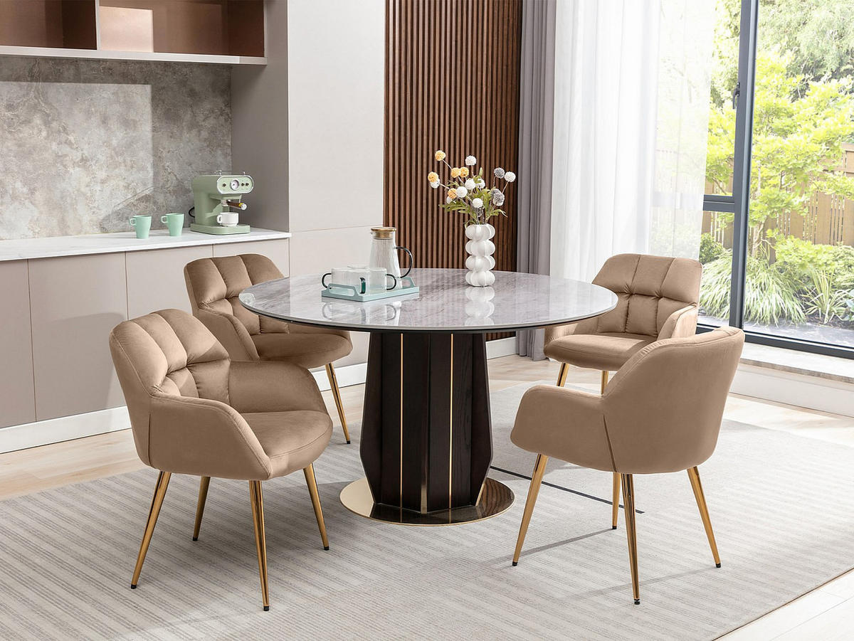 STUHL - 58.5cm x 62cm - Samt - beige - PEGA - Beige, Textil (58.5/78/62cm) - Vente-Unique