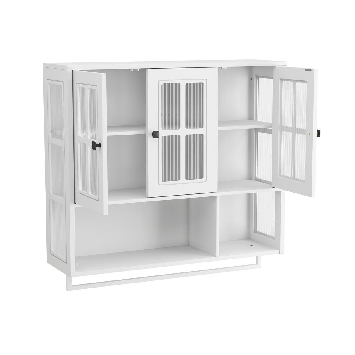 KÜCHENOBERSCHRANK 88x26x82.5 cm in Weiß aus Sicherheitsglas mit geriffeltem Glas & Handtuchstange - Weiß, Holzwerkstoff (88/82.5/26cm) - Modfu