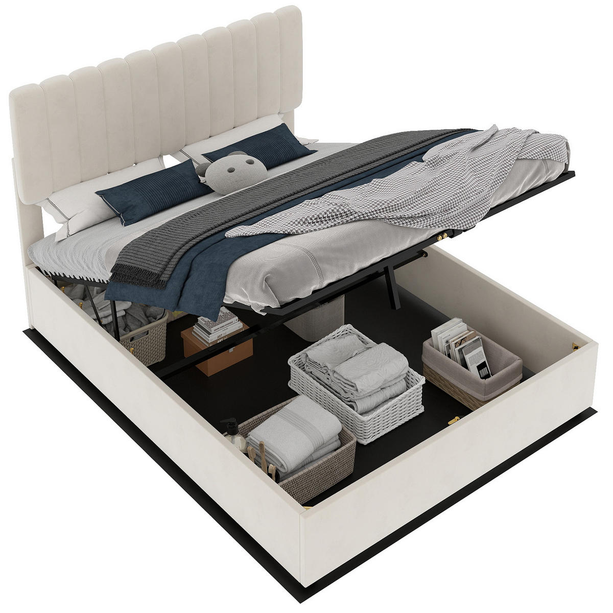 POLSTERBETT 160/200 cm mit weichem Samtbezug und stabilem Metallgestell, Beige - Beige, Textil (160/200cm) - Redom