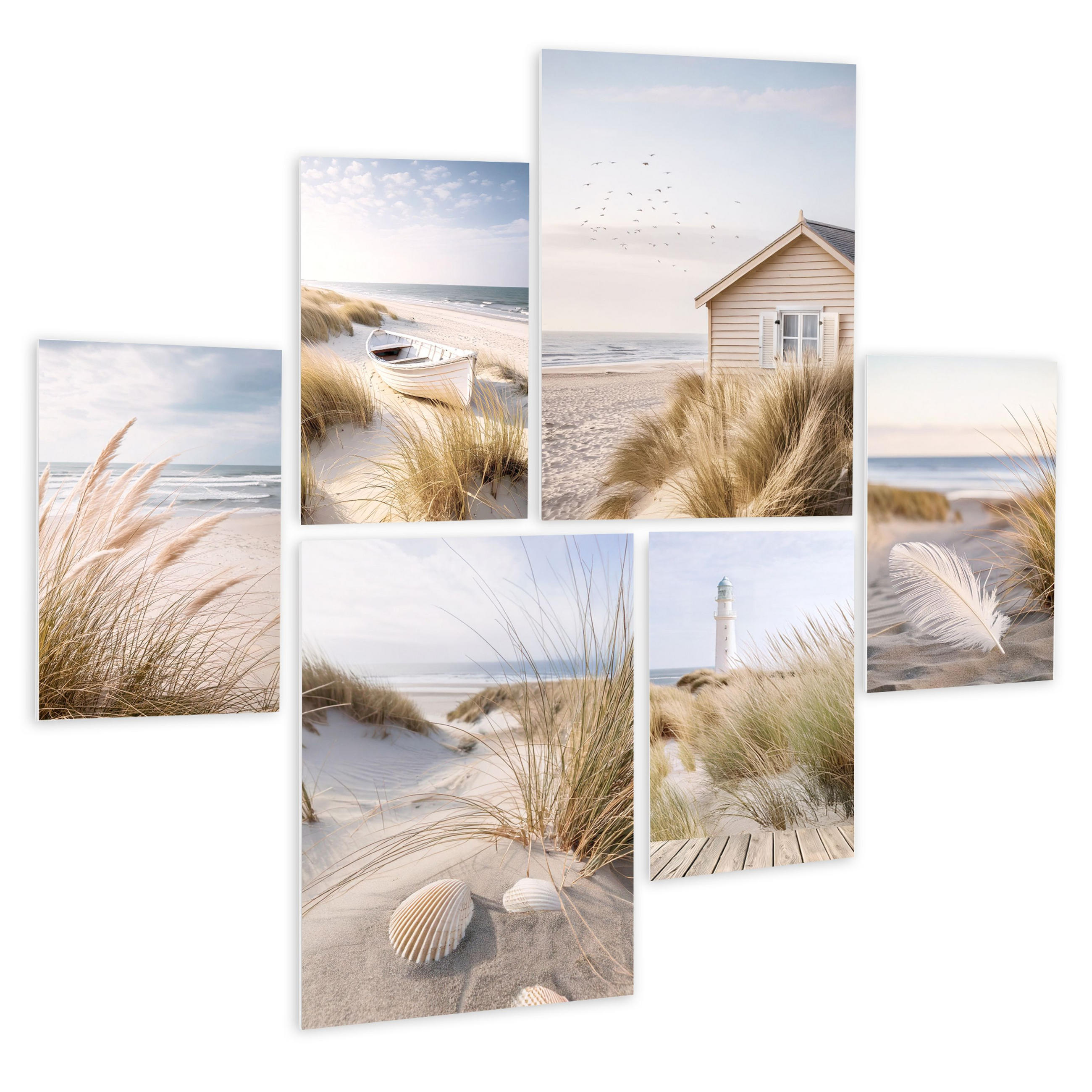 BILDERSET 6er-Set 30x40 cm + 20x30cm Strand Meer - Beige, Kunststoff (105/85cm) - artissimo