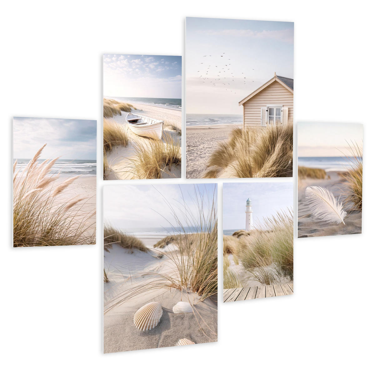 BILDERSET 6er-Set 30x40 cm + 20x30cm Strand Meer - Beige, Kunststoff (105/85cm) - artissimo