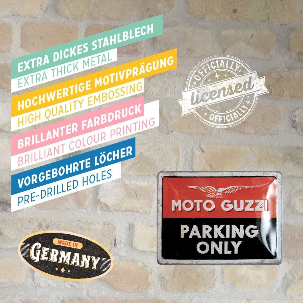 BLECHSCHILD 15/20 cm Moto Guzzi Moto Guzzi Parking Only - Multicolor, Metall (20/15/0.5cm) - Nostalgic-Art